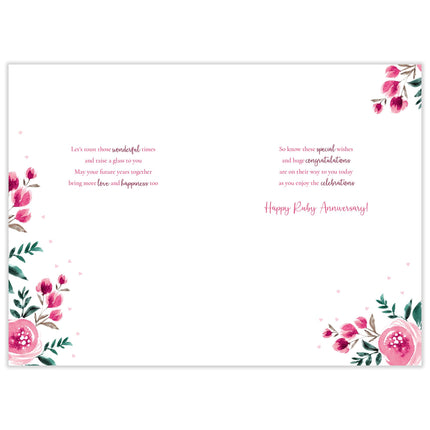 Ruby Wedding Anniversary Card - 40 Years - Elegant Champagne, Love Hearts & Roses Design - Gold Foil Finish - Premium Greeting Card with Envelope