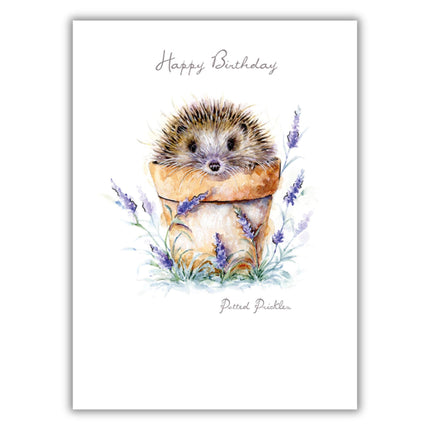 Birthday Card for Women or Girls - Cute Floral Hedgehog Design - Pretty Birthday Greeting Card - 'Potted Prickles'