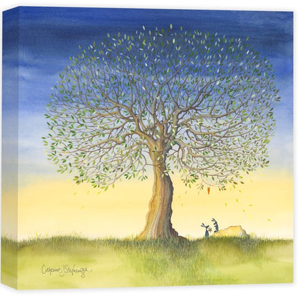 Rabbits Canvas Print Wall Art - Animal Themed Home Decor - Catherine Stephenson Artwork - Ready to Hang 'Be Mine' Painting - 40 x 40cm