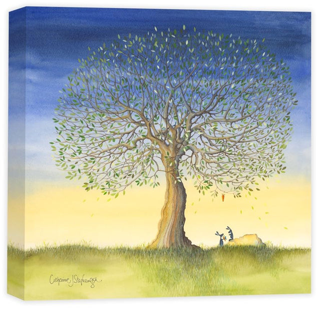Rabbits Canvas Print Wall Art - Animal Themed Home Decor - Catherine Stephenson Artwork - Ready to Hang 'Be Mine' Painting - 40 x 40cm
