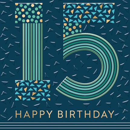 15th Birthday Card for Boys, Modern Geometric Design