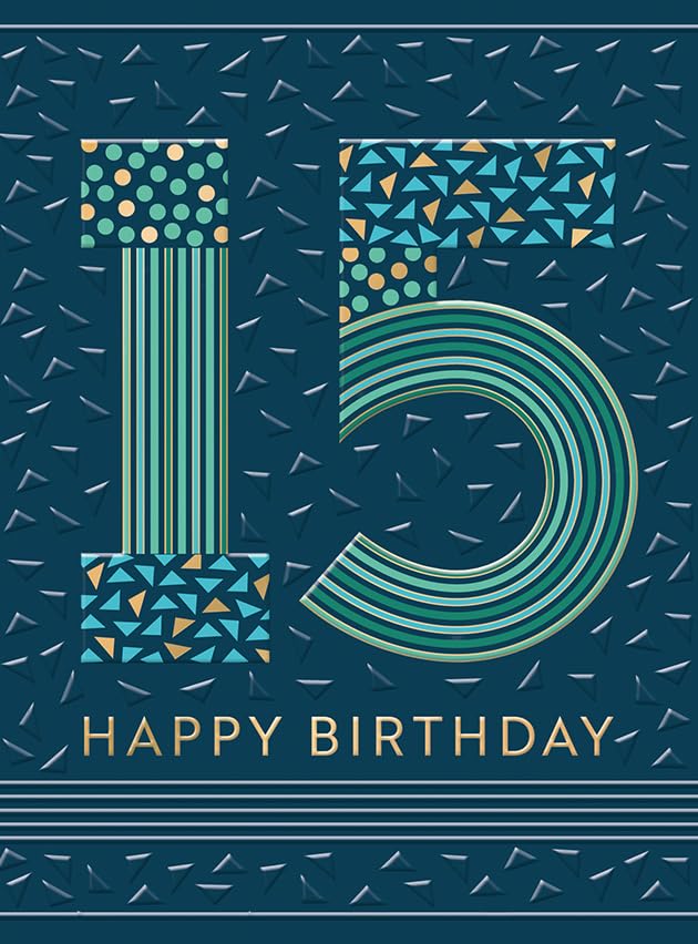 15th Birthday Card for Boys, Modern Geometric Design