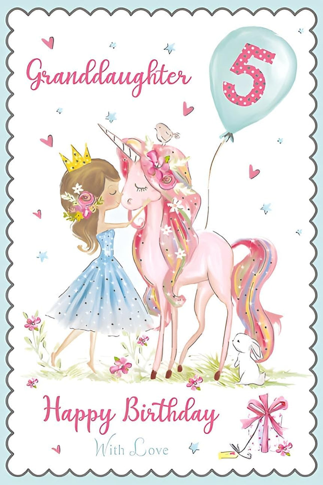 Birthday Card for Granddaughter – Age 5 Unicorn Design