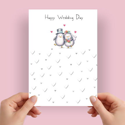 Wedding Card, Cute Penguin Bride & Groom Design