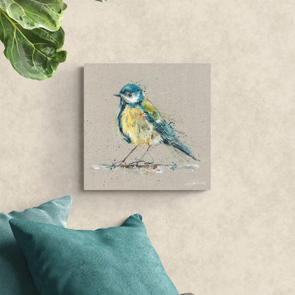 Blue Tit Bird Canvas Print Wall Art - Animal Themed Home Decor - Nicola Jane Rowles Artwork - Ready to Hang 'Blue' Painting - 30 x 30cm
