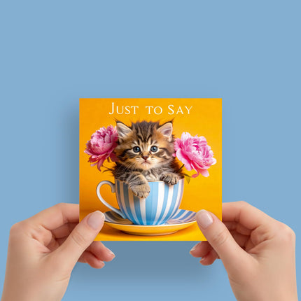 Blank Notecards Pack of 6, Cute Teacup Kitten