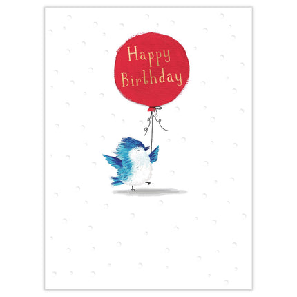 Birthday Card for Men or Women - Cute Bird & Balloon Design - 3D Embellishment, Embossed Gold Foil Finish - Premium Greeting Card with Envelope