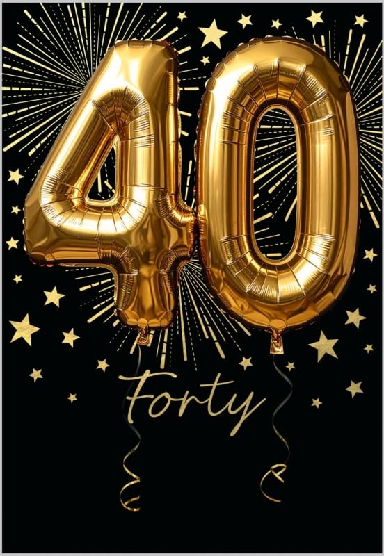 40th Birthday Card, Gold Foil Finish Celebration Design