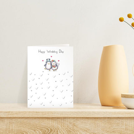 Wedding Card, Cute Penguin Bride & Groom Design