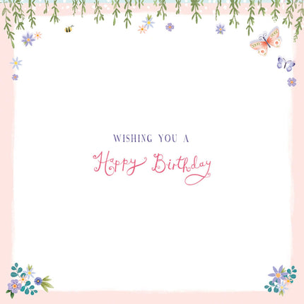 Pop Up Birthday Card for Her - Colourful Floral Garden with Cat Design - 3D Fold-Out Design - Happy Birthday Card for Women - Embossed Foil Finish
