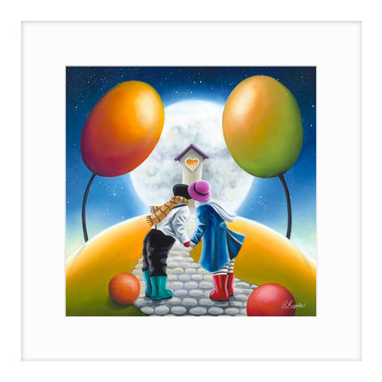 Modern Romantic Framed Print Wall Art - Contemporary Love Themed Home Decor - Claire Baxter Artwork - Ready to Hang 'Thanking Our Lucky Stars' Painting - 43.5 x 43.5cm