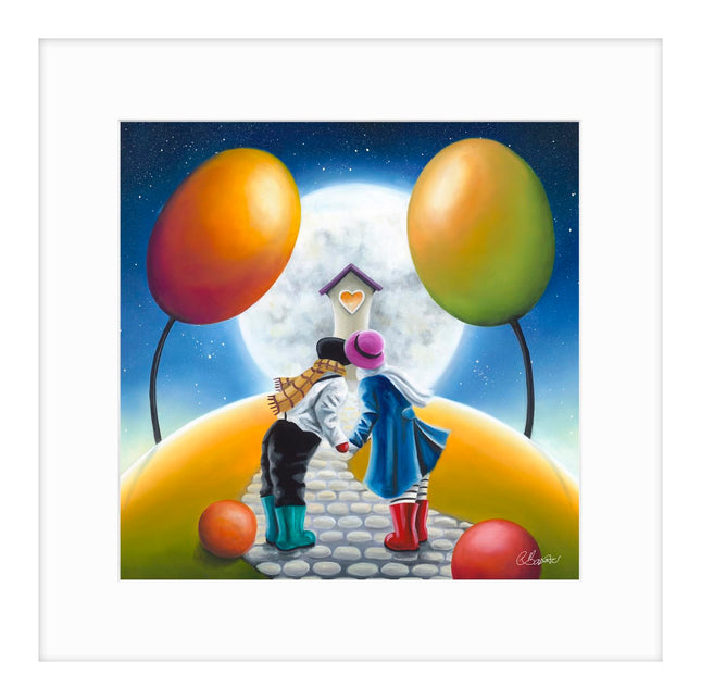 Modern Romantic Framed Print Wall Art - Contemporary Love Themed Home Decor - Claire Baxter Artwork - Ready to Hang 'Thanking Our Lucky Stars' Painting - 43.5 x 43.5cm
