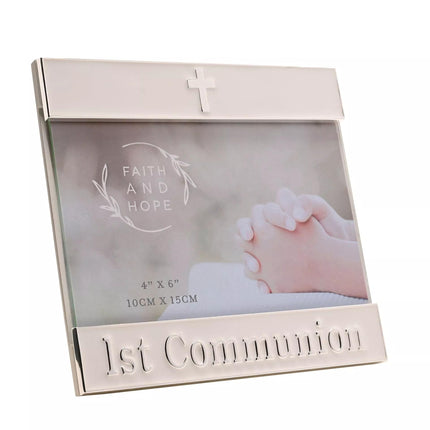 Widdop & Co. First Communion 6x4'' Photo Frame - Religious Keepsake Silver Plated Picture Frame - Christening & Communion Gift for Boys and Girls