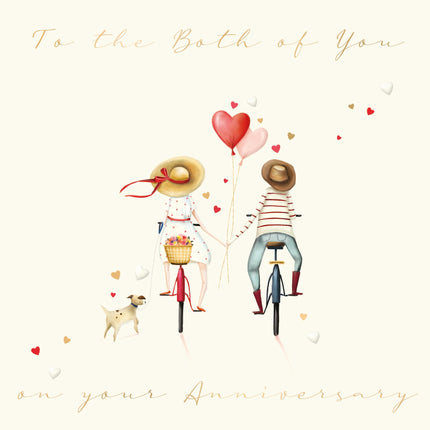 Both of You Anniversary Card - Romantic Bicycle Ride Illustration - Happy Anniversary Card for Couples - Embossed Foil Finish