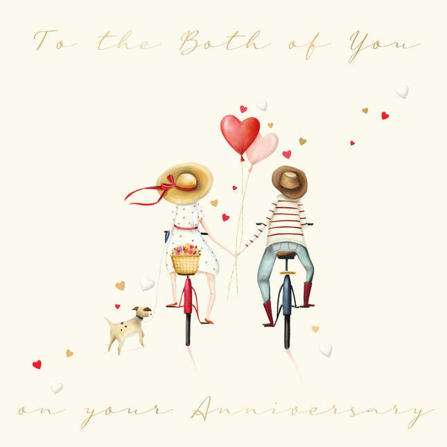 Both of You Anniversary Card - Romantic Bicycle Ride Illustration - Happy Anniversary Card for Couples - Embossed Foil Finish