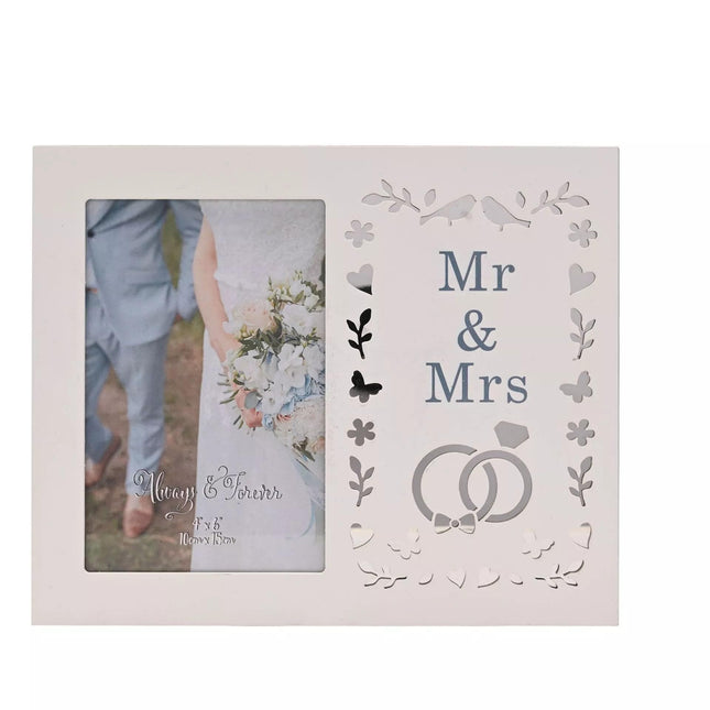 Widdop & Co. Mr & Mrs Wedding Photo Frame 4 x 6 Inch - Wedding Gift for Couple, Newlyweds & Bride and Groom - Freestanding Wooden Picture Frame Keepsake
