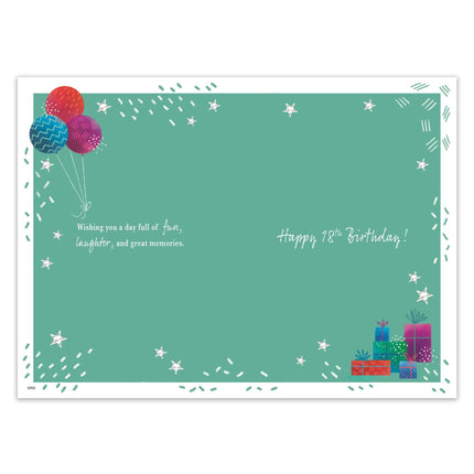 18th Birthday Card for Him, Age 18 Modern Balloons & Stars Design