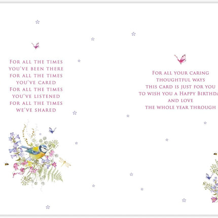 Birthday Card for Mum – Floral Wreath, Birds & Butterflies Design
