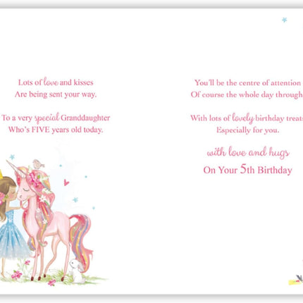 Birthday Card for Granddaughter – Age 5 Unicorn Design