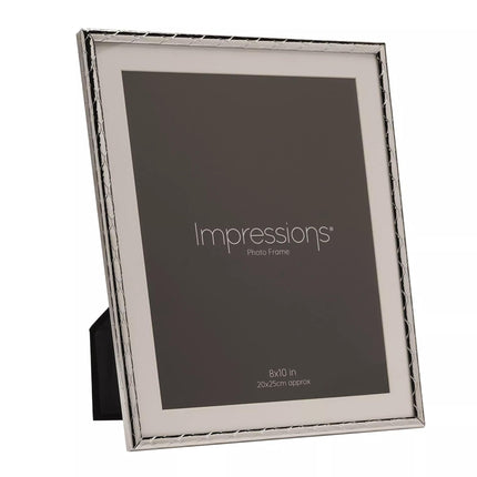Widdop & Co. Silver Photo Frame 8 x 10 Inch with White Mount - Decorative Criss Cross Picture Frame - Freestanding Photo Display for Home, Office & Wedding Photos