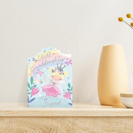 Birthday Card for Great Granddaughter - Magical Fairy Princess Design with Embossed Foil Finish & Decorative Edge, Eco-Friendly & Made in the UK