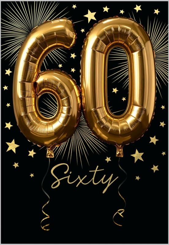 60th Birthday Card, Gold Foil Finish Celebration Design