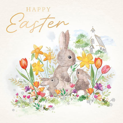 Cute Easter Greeting Cards Pack of 6 - Happy Easter Cards with 2 Assorted Designs - Rabbit, Hedgehog and Chicks - General Multipack for Family, Friends and Children - 127 x 127mm