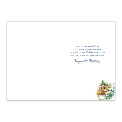 60th Birthday Card for Him - Coastal Harbour Design with Foil Finish & Illustrated Inner, Eco-Friendly & Made in the UK, Greeting Card with Envelope