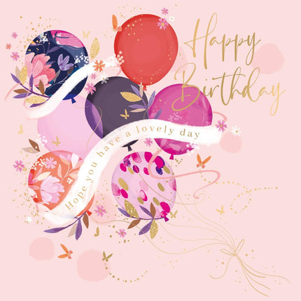 Birthday Card for Women - Floral Balloons Design - Embossed Gold Foil Finish - Premium Special Birthday Greeting Card with Envelope for Her