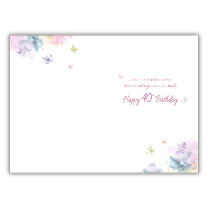 40th Birthday Card for Women - Stylish Floral Champagne Glass Design - Foil Finish - Age 40 Birthday Greeting Card for Her
