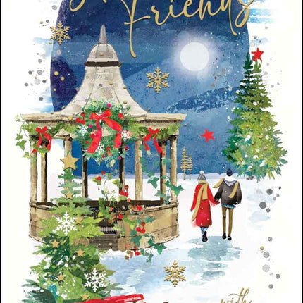 Special Friends Christmas Card - Couple Walking in the Snow - Artistic Festive Design - Special Finishes and Illustrated Insert Leaf - Made in the UK