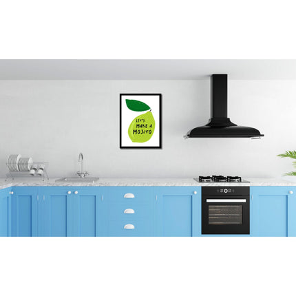 'Let's Make a Mojito' Graphic Lime Framed Wall Art - 42 x 32 cm Ready to Hang Artwork Print for Home Decor - Pictures, Paintings & Prints for Living Room, Bedroom, Kitchen