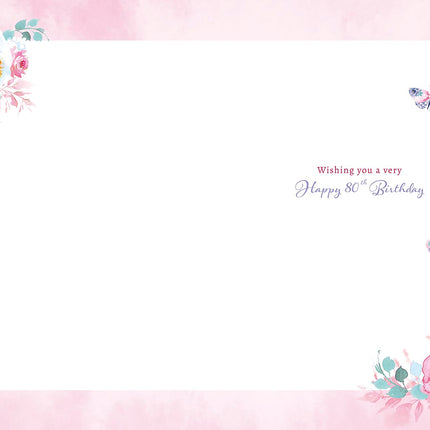 Special Mum 80th Birthday Card - Happy Birthday Card Age 80 with Sentimental Verse and Artistic Feminine Floral Butterfly Design - Birthday Card for Women