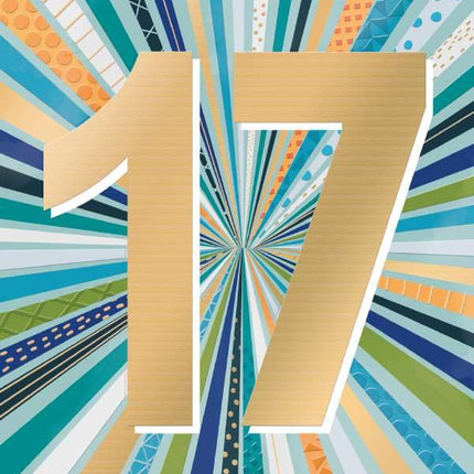 17th Birthday Card for Teenage Boys - Modern Age 17 Design - Embossed Gold Foil Finish - Premium Greeting Card with Envelope