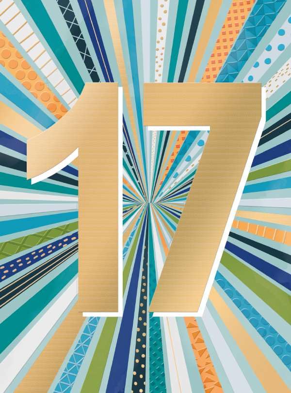 17th Birthday Card for Teenage Boys - Modern Age 17 Design - Embossed Gold Foil Finish - Premium Greeting Card with Envelope