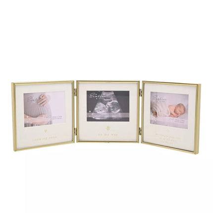Widdop & Co. Baby Scan Triple Photo Frame - Gold 4x3 Ultrasound Picture Frame for Pregnancy Scans - Newborn & Baby Shower Keepsake Gift