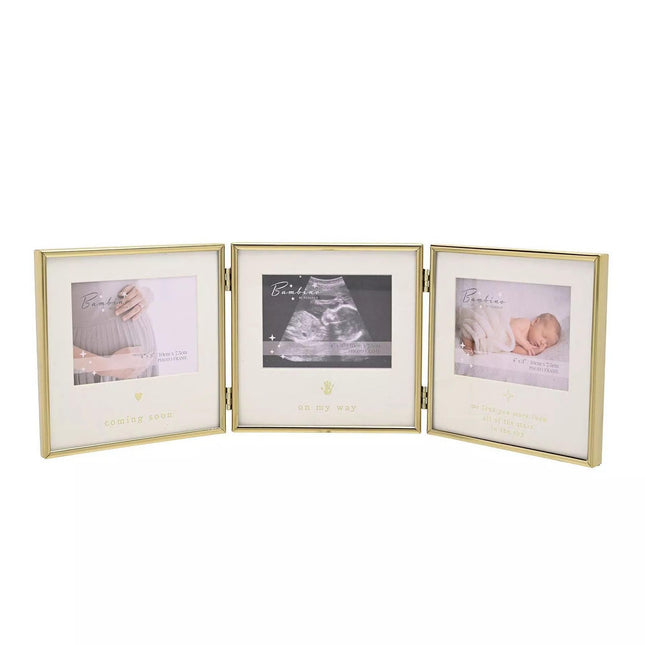 Widdop & Co. Baby Scan Triple Photo Frame - Gold 4x3 Ultrasound Picture Frame for Pregnancy Scans - Newborn & Baby Shower Keepsake Gift