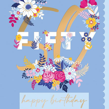 50th Birthday Card for Her, Elegant Floral Design