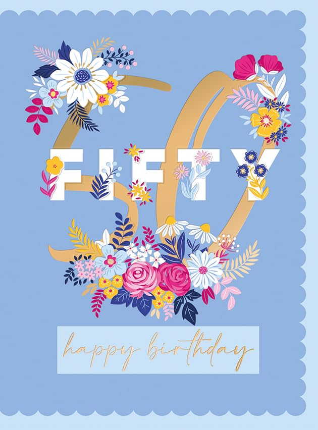 50th Birthday Card for Her, Elegant Floral Design