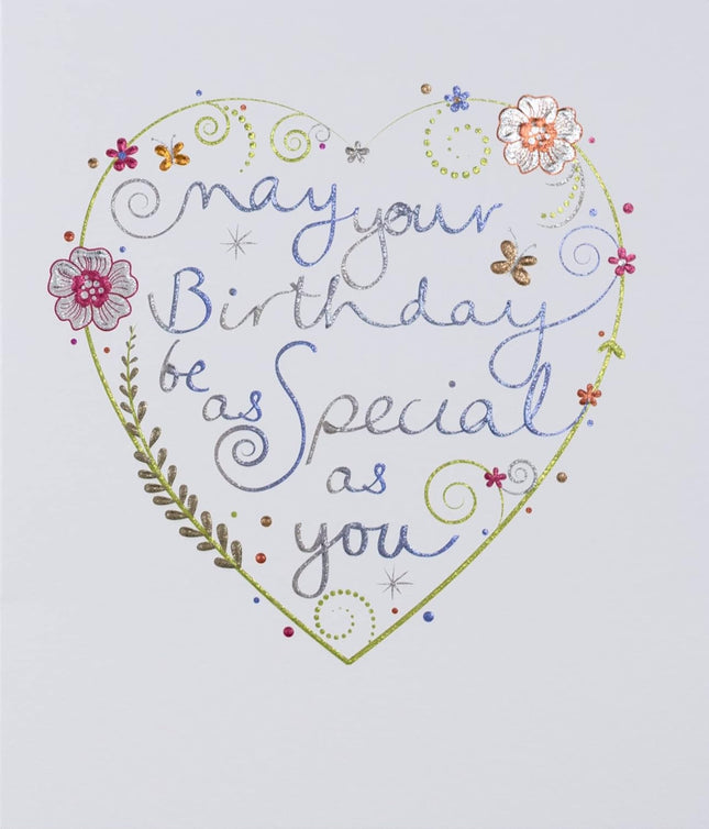 Birthday Card for Her – Floral Heart Foil Design