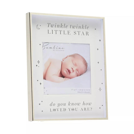 Widdop & Co. Baby Photo Frame 23.5 x 18 cm - ‘Twinkle Twinkle Little Star’ Design with Sentiment - White and Silver Nursery Frame - Freestanding Baby Keepsake Gift