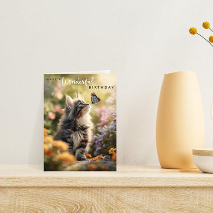 Birthday Card for Her, Cute Cat & Butterfly Design