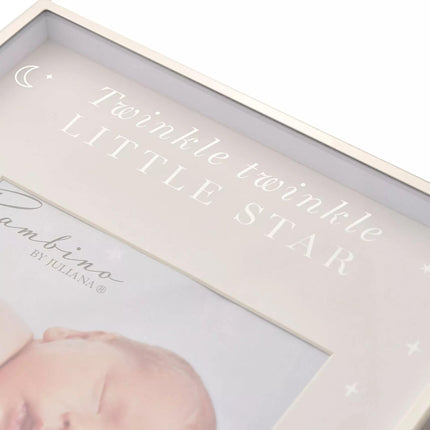 Widdop & Co. Baby Photo Frame 23.5 x 18 cm - ‘Twinkle Twinkle Little Star’ Design with Sentiment - White and Silver Nursery Frame - Freestanding Baby Keepsake Gift