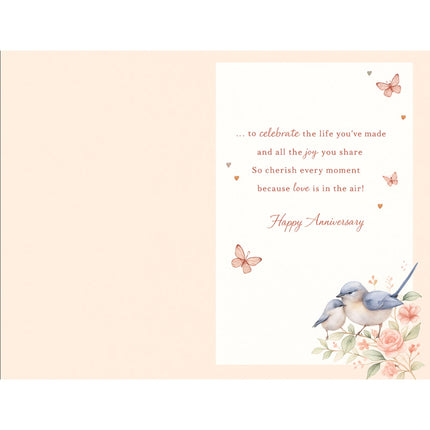 Anniversary Card for a Special Couple - Floral Garden Birds Design - Sentimental Verse - Anniversary Greeting Card
