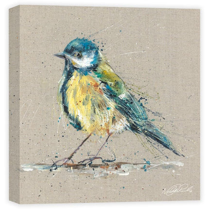 Blue Tit Bird Canvas Print Wall Art - Animal Themed Home Decor - Nicola Jane Rowles Artwork - Ready to Hang 'Blue' Painting - 30 x 30cm