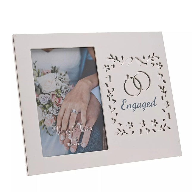 Widdop & Co. Engaged Photo Frame 4 x 6 Inch - Engagement Gift for Couple - Freestanding Wooden Picture Frame Keepsake