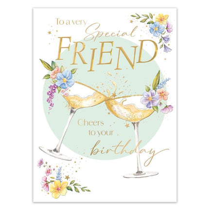 Birthday Card for a Special Friend - Drinks & Flowers Design with Embossed Foil Finish, Eco-Friendly & Made in the UK