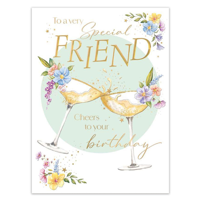 Birthday Card for a Special Friend - Drinks & Flowers Design with Embossed Foil Finish, Eco-Friendly & Made in the UK