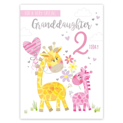 2nd Birthday Card for Special Granddaughter, Cute Giraffe & Baby