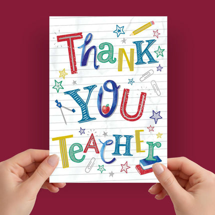 Thank You Card for Teacher - Stationery Illustrations - Appreciation Card from Student or Pupil with Embossed Foil Finish, Eco-Friendly & Made in the UK